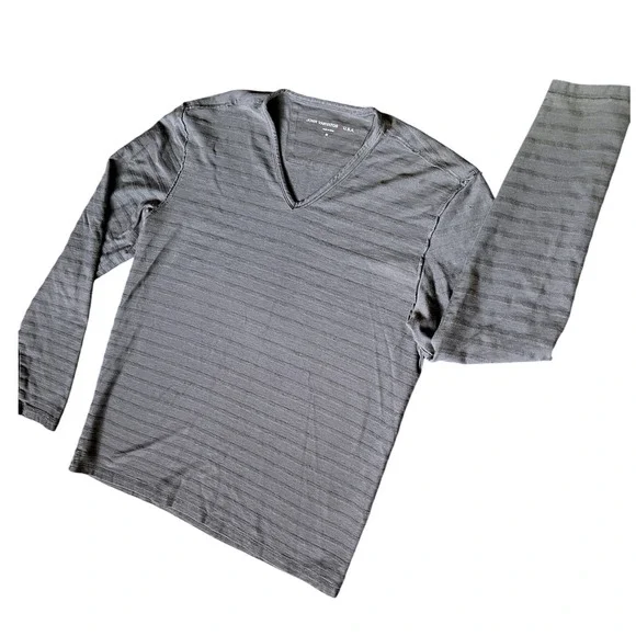 John Varvatos USA Mens Grey Textured Stripe V-Neck Long Sleeve Shirt Size M - Picture 4 of 7